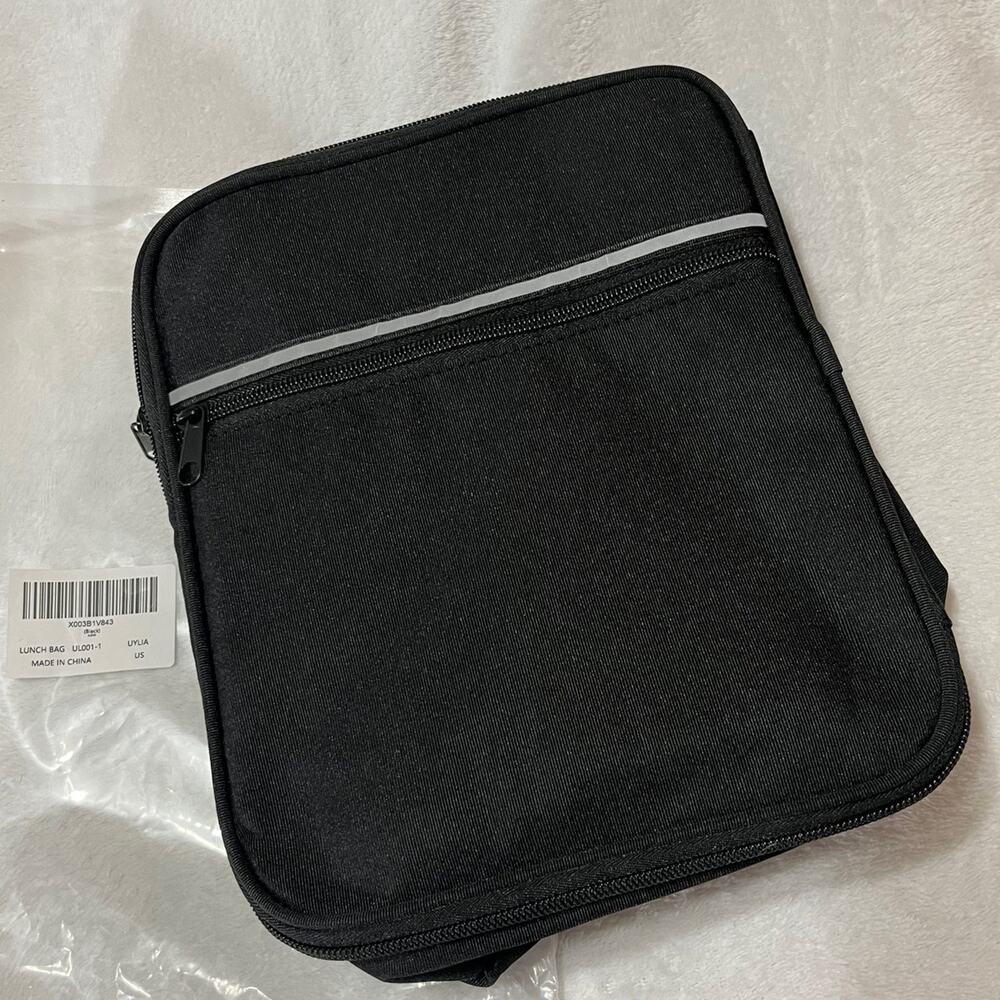 Reusable Insulated Lunch Bag Tote with Carry Strap and Handle Black